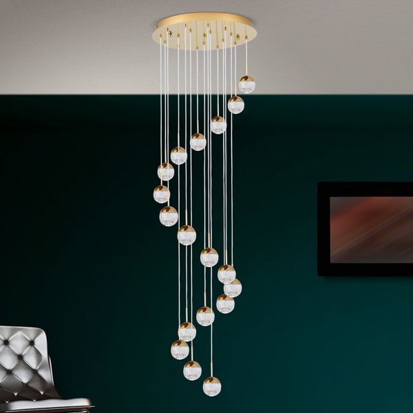  Orion Orion Ball Led Hanging Light 18-bulb, Gold/cream 