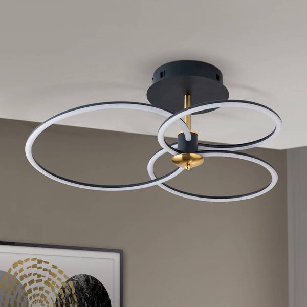  Orion Orion Charlotte Led Ceiling Light, 3 Rings, Black/gold 