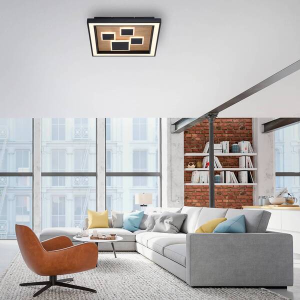  Paul Neuhaus Paul Neuhaus Led Ceiling Lamp Eliza, Oiled Oak, 48 X 48 Cm 