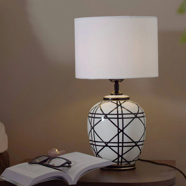  Pr Home Pr Home New York Table Lamp, White, Height 46 Cm, Ceramic 