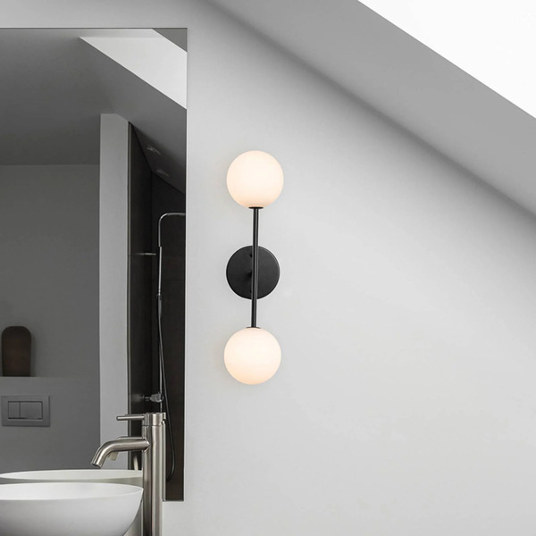 Pr Home Pr Home Wall Light Sigma D, Black/opal, 2-bulb, 49 Cm Glass 