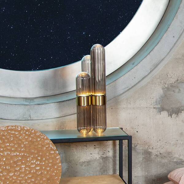  Pulpo Pulpo Led Table Lamp Cactus Small, Smoke Grey/polished Brass 