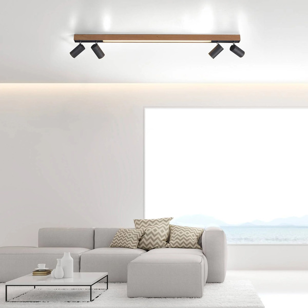  Pure Led Ceiling Lamp Pure Lines, 120 Cm, Black, Wood, Remote Control 