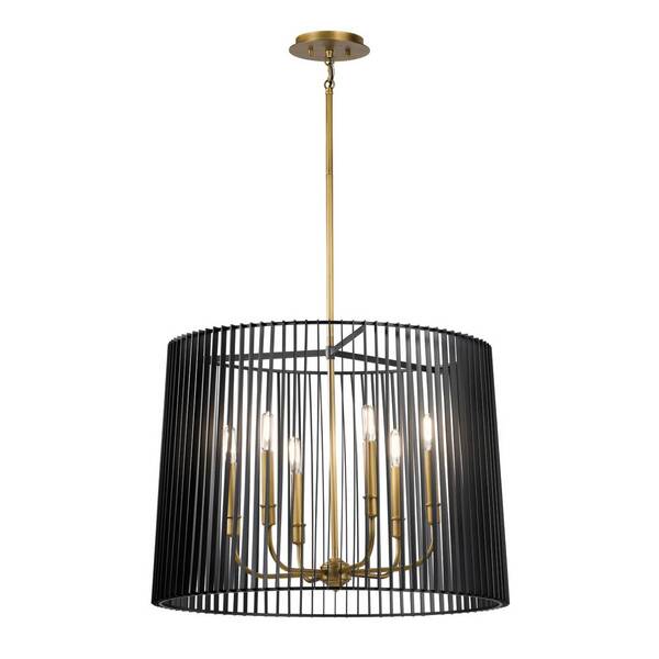  Quintiesse Quintiesse Linara Hanging Light, Black/ Brass, Six-bulb 