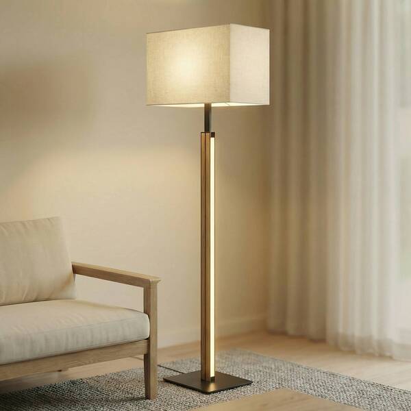  Quitani Quitani Lisene Led Floor Lamp, Oak/black/natural, 162 Cm, Dimmable 