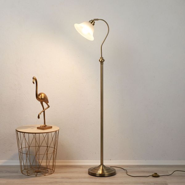  Searchlight Searchlight Bjane Floor Lamp, Antique Brass 