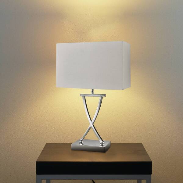  Searchlight Searchlight Club Table Lamp, Chrome/white, 35.5 Cm High, Textile, E14 