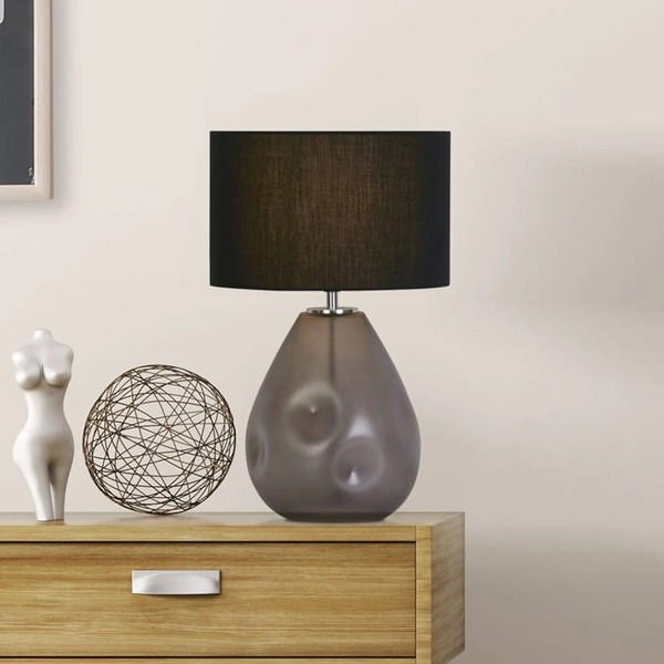  Searchlight Searchlight Devon Table Lamp, Black/smoke Grey Height 44.5 Cm Textile/glass 