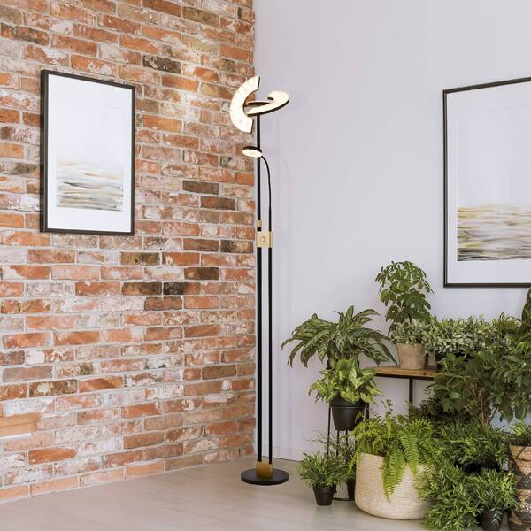  Searchlight Searchlight Gio Led Floor Lamp, Satin Brass/black 