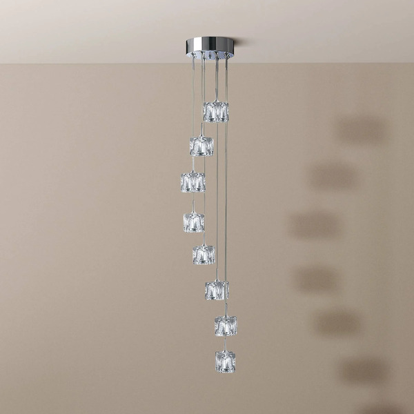  Searchlight Searchlight Ice Cube Led Pendant Light, 8-bulb, Chrome, Crystal Glass 