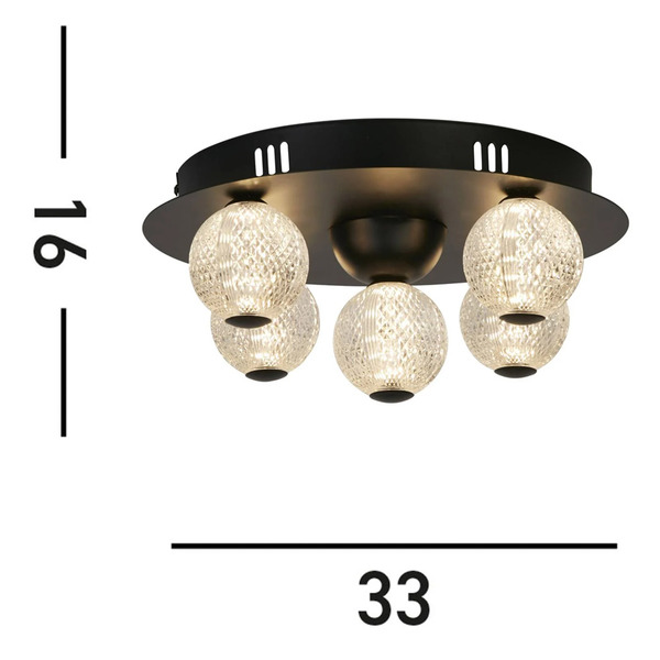  Searchlight Searchlight Led Ceiling Lamp Asteroid, Black ø 33 Cm Steel/acrylic 5-bulb. 
