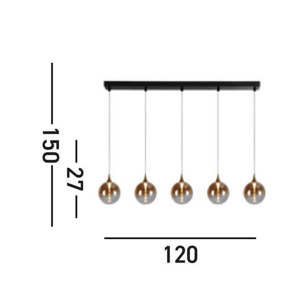 Searchlight Searchlight Led Pendant Light Alchemy, 5-bulb, Black, Amber, Glass 