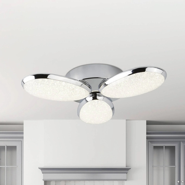  Searchlight Searchlight Lori Led Ceiling Lamp, 3-bulb, ø 44 Cm, Chrome/frosted, Glass 