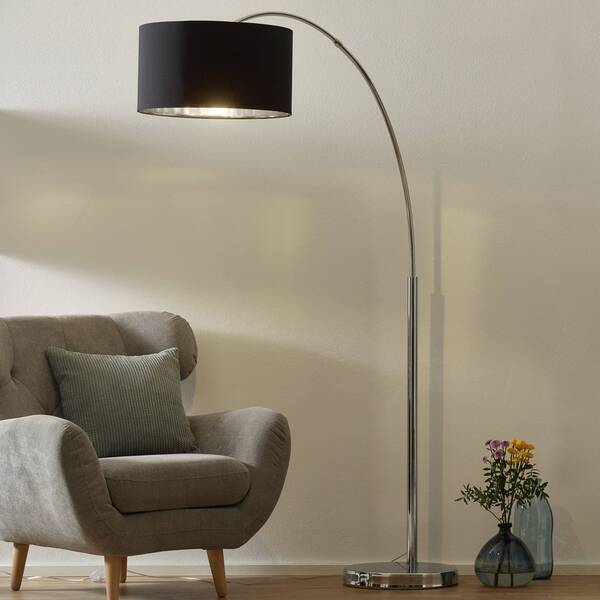  Searchlight Searchlight Mara Arc Lamp, Metal, Textile, Chrome, Black 