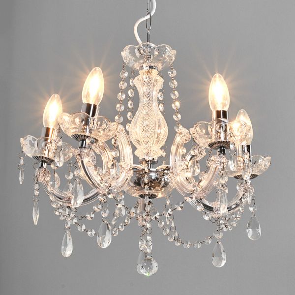  Searchlight Searchlight Marie Therese Chandelier, Chrome, Five-bulb 