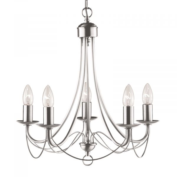  Searchlight Searchlight Maypole Chandelier Satin Silver, 5-bulb 