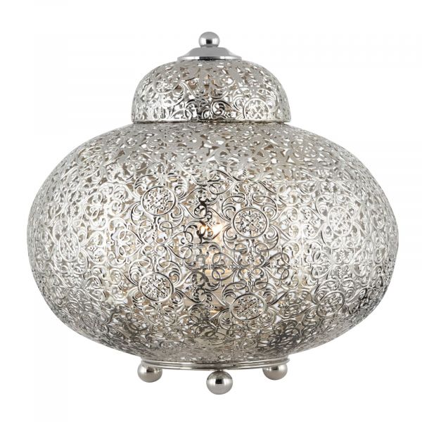  Searchlight Searchlight Moroccan Fretwork Table Lamp In Glossy Nickel 
