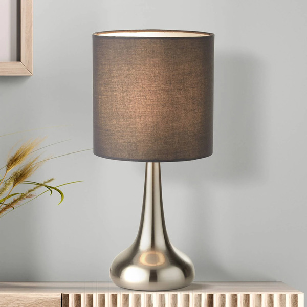  Searchlight Searchlight Neraiah Table Lamp, Grey/silver, Textile, 34 Cm, Dimmable 