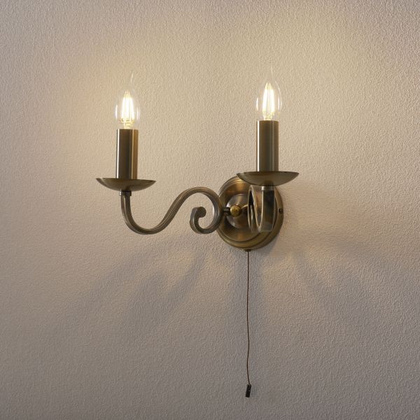  Searchlight Searchlight Richmond Wall Light, Two-bulb With A Pull Switch 