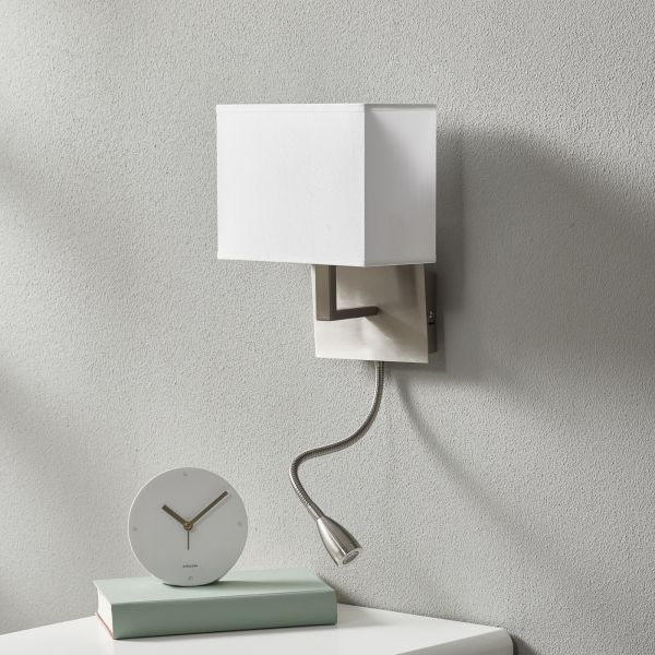  Searchlight Searchlight Wall Lamp 6519 With Led Reading Lamp, Satin Silver 