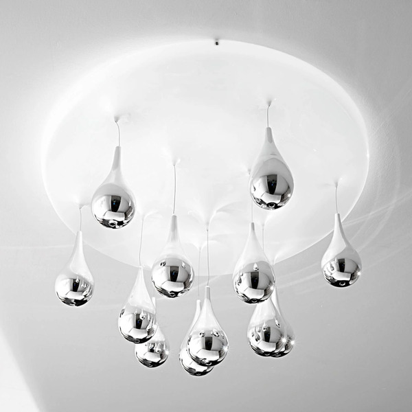  Sil-lux Sil-lux Pioggia Ceiling Lamp, White, Chrome, ø 70 Cm H 35 Cm 