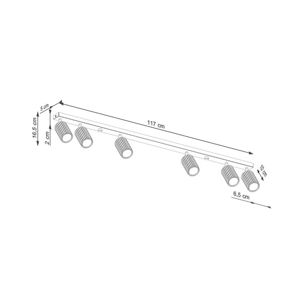  Sollux Lighting Sollux Lighting Carbon Downlight, Black, Length 117 Cm, Aluminium, 6-bulb. 