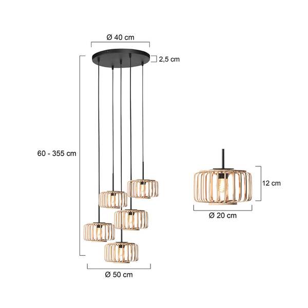  Steinhauer Steinhauer Breeza Beache Pendant Light, 5-bulb, Round, Black, Bamboo 