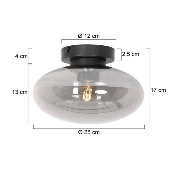  Steinhauer Steinhauer Reflexion Ceiling Light, ø 25 Cm, Glass, Black/smoke Grey 