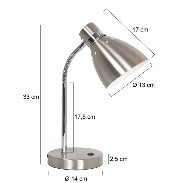  Steinhauer Steinhauer Spring Table Lamp, Steel-coloured, Metal, Flexible Arm, Switch 