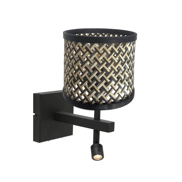 Steinhauer Steinhauer Stang Wall Light, Led Reading Light, Black/natural Wickerwork 