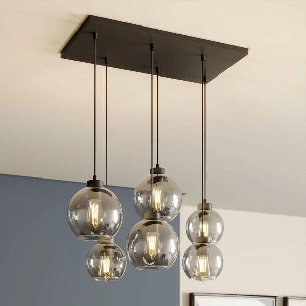  Tk Lighting Tk Lighting Cubus Pendant Light, Smoke Grey, Glass, 74 Cm Long, 6-bulb 
