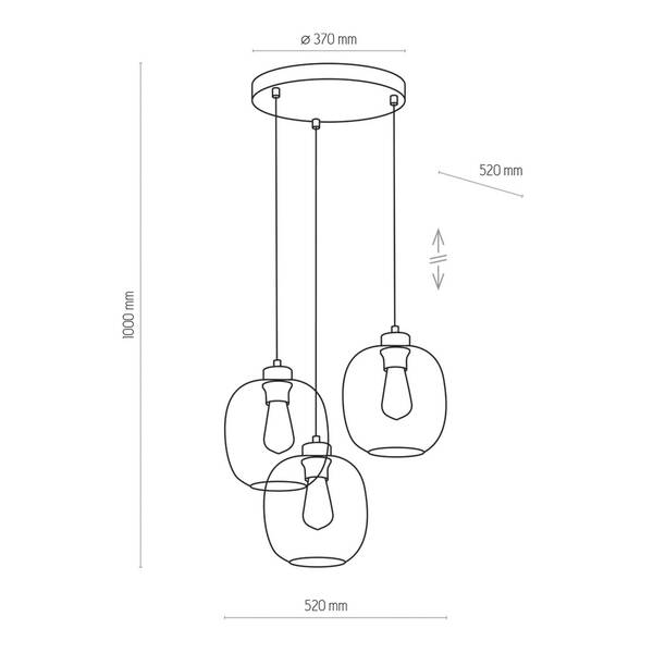  Tk Lighting Tk Lighting Elio Pendant Light, Glass, Blue/clear/grey, ø 52 Cm, 3-bulb 