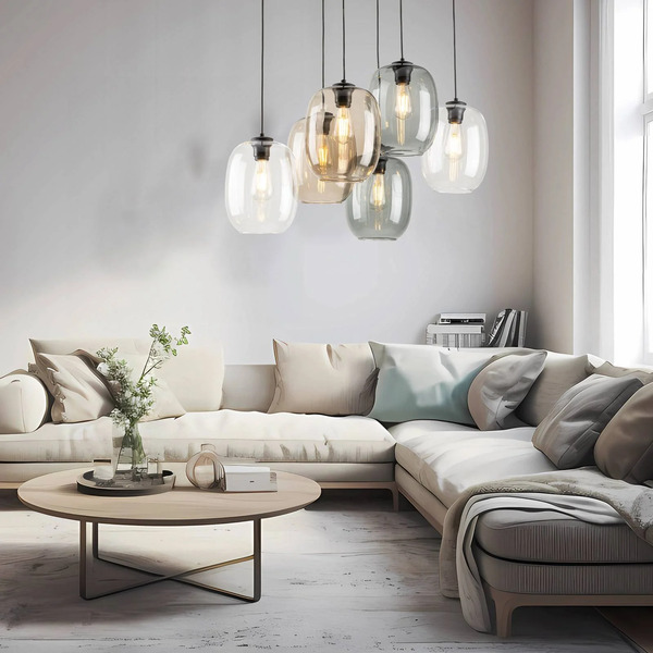  Tk Lighting Tk Lighting Elio Pendant Light, Glass, Brown/clear/grey, 6-bulb Rectangular 