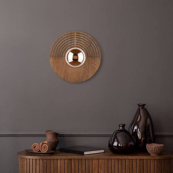  Tk Lighting Tk Lighting Lunar Wall Light, White/wood Colour, ø 30 Cm, G9 