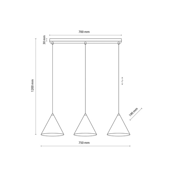  Tk Lighting Tk Lighting Pendant Light Cono, 3-bulb, Linear, Length 75 Cm, White 