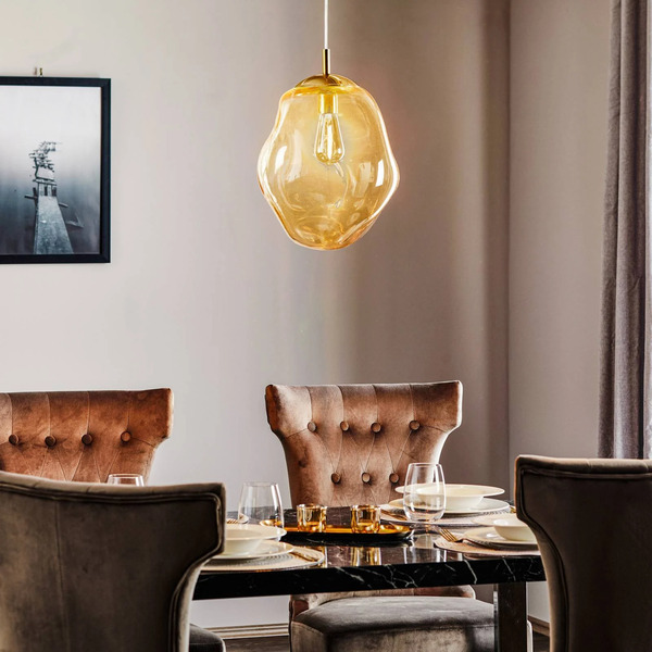  Tk Lighting Tk Lighting Sol Glass Pendant Light, ø 35cm, Black/amber 