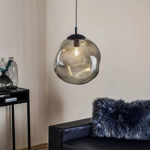  Tk Lighting Tk Lighting Sol Glass Pendant Light, ø 35cm, Black/smoke Grey 