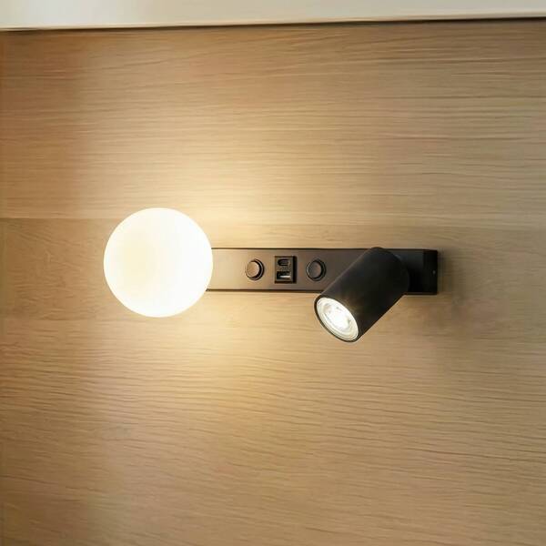  Tk Lighting Tk Lighting Vox Wall Light, Black, Glass, Width 35 Cm, Usb 