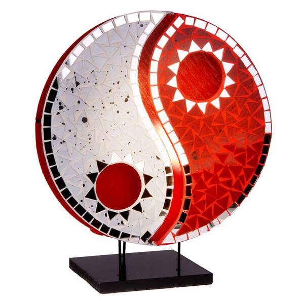  Woru Woru Ying Yang Table Lamp With Mosaic Mirror Stones Red 