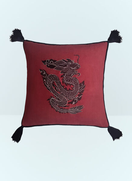  Les-ottomans Les-ottomans Dragon Embroidered Cushion -  Textiles Red One Size 