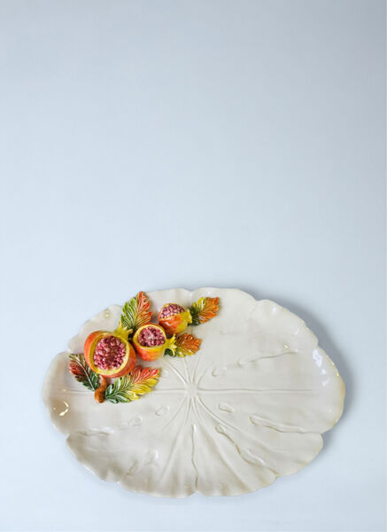  Les-ottomans Les-ottomans Porcelain Leaf Embossed Serving Plate -  Kitchen  Multicolour One Size 