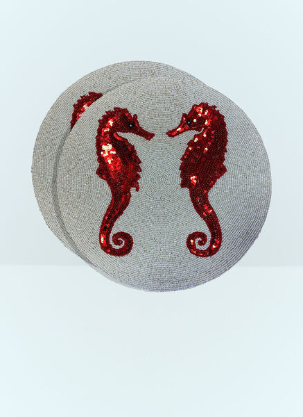  Les-ottomans Les-ottomans Set Of Two Seahorse Beaded Placemats -  Textiles Grey One Size 