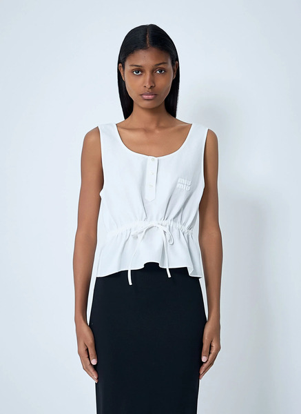  Miu Miu Miu Miu Logo Motif Drawstring Top - Woman Tops White It - 40 