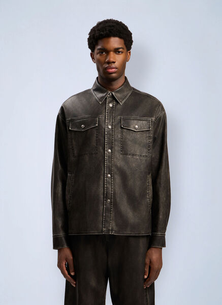  Palm Angels Palm Angels Curved Logo Coated Overshirt - Man Jackets Grey It - 46 