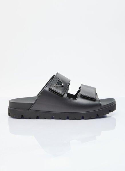  Prada Prada Logo Plaque Leather Slides - Man Slides Black Uk - 10 