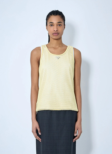  Prada Prada Logo Plaque Open- Knit Tank Top - Woman Tops Beige It - 40 