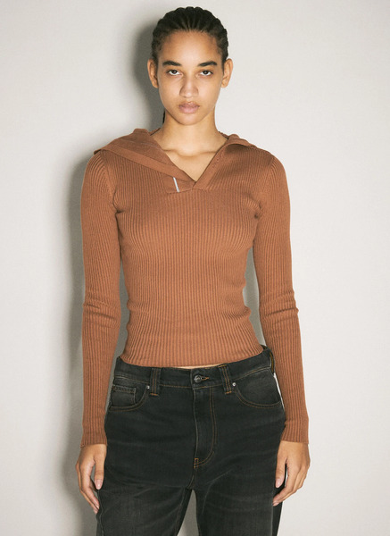  Y/project Y/project Pinched Shoulder Rib Sweater - Woman Tops Brown M 