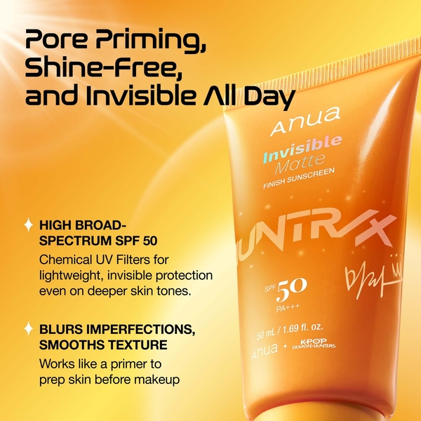 Anua Kpop Demon Hunters Invisible Matte Finish Spf50 Sunscreen 50ml 
