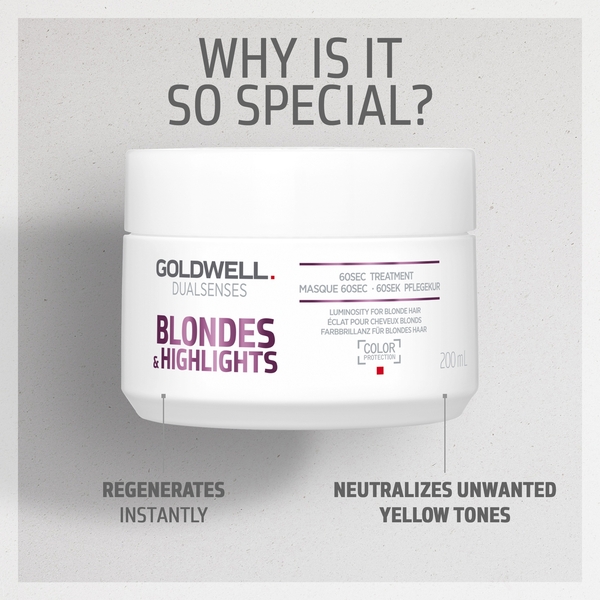  Goldwell Dualsenses Blonde And Highlights Anti-yellow 60sec Treatment Mask, For Neutralising Unwanted Yellow Tones 200ml 