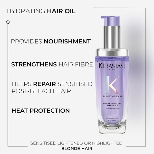  Kérastase Blond Absolu L’huile Cicagloss Refillable Hair Oil 75ml And Refill Capsule Duo For Blonde Or Lightened Hair 